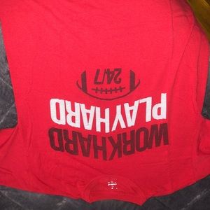 “Work hard play hard” T-shirt.